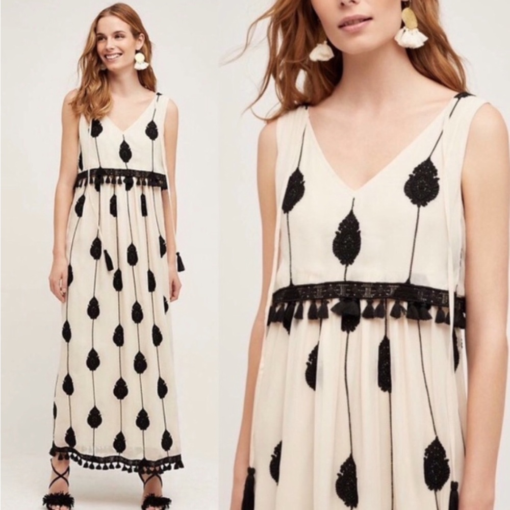 Anthropologie Black and Cream Maxi Dress